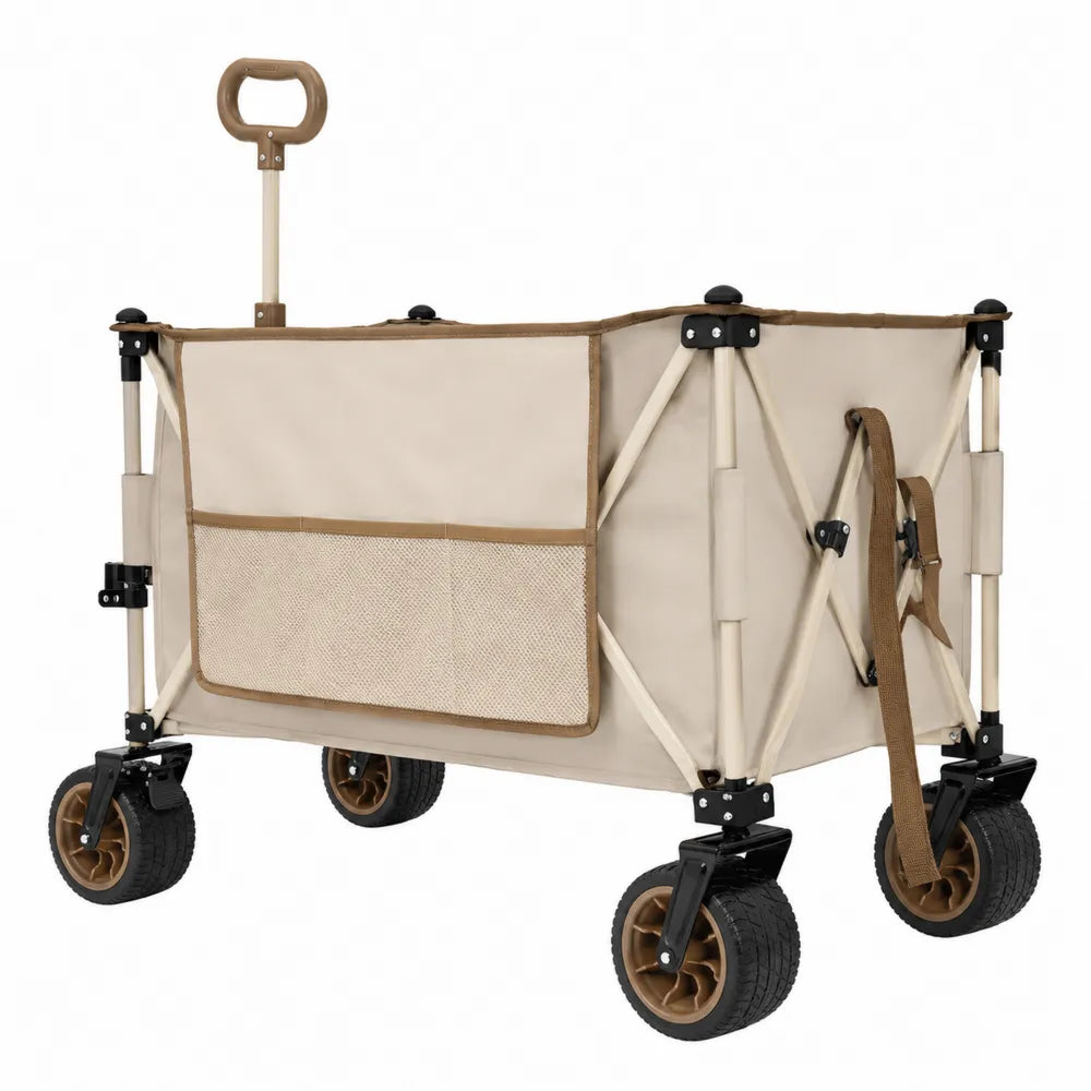 Carrello pieghevole da trasporto in tessuto Oxford struttura in acciaio ruote in gomma colore beige dimensioni 90 x 50 x 60 cm
