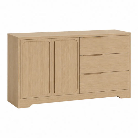 Credenza buffet con 2 ante e 3 cassetti in MDF effetto rovere chiaro 160x40x80 cm