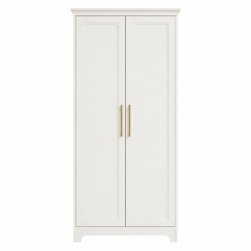 Armadio mobile contenitore rettangolare con 2 ante in MDF bianco e maniglie oro 80x45x180 cm