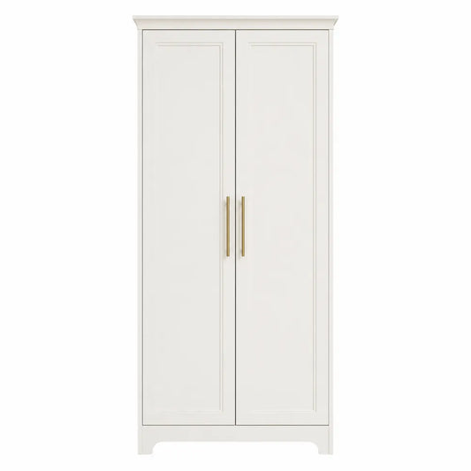 Armadio mobile contenitore rettangolare con 2 ante in MDF bianco e maniglie oro 80x45x180 cm