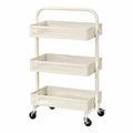 Carrello portaoggetti da interno a 3 ripiani in acciaio verniciato avorio con vassoi traforati e ruote 45 x 30 x 85 cm