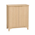 Credenza buffet a 2 ante in MDF effetto rovere naturale con maniglie oro 90x40x110 cm