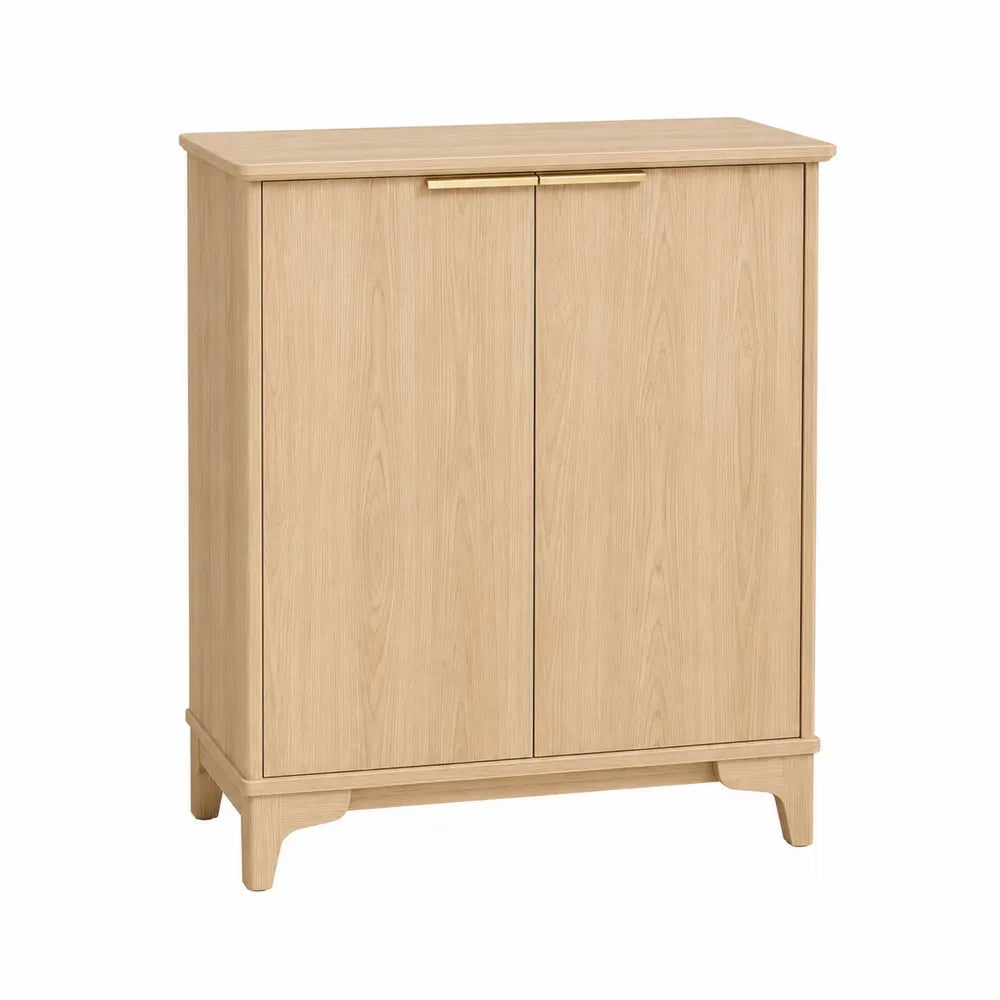 Credenza buffet a 2 ante in MDF effetto rovere naturale con maniglie oro 90x40x110 cm