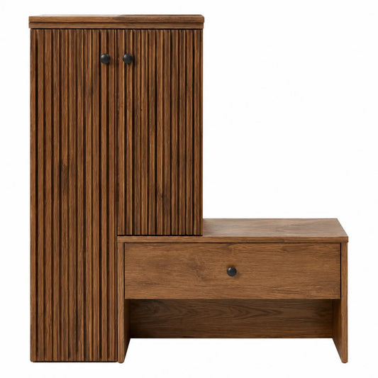 Mobile contenitore in legno effetto noce con armadio verticale e modulo laterale con cassetto 120x40x120 cm