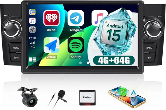 Autoradio Android 15 con Carplay per Fiat Punto 2005-2009, Schermo 7'' GPS WiFi Bluetooth