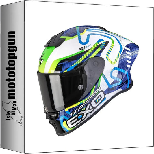 Casco Integrale Moto Scorpion EXO-R1 EVO II Air Bianco/Blu/Verde Taglia M