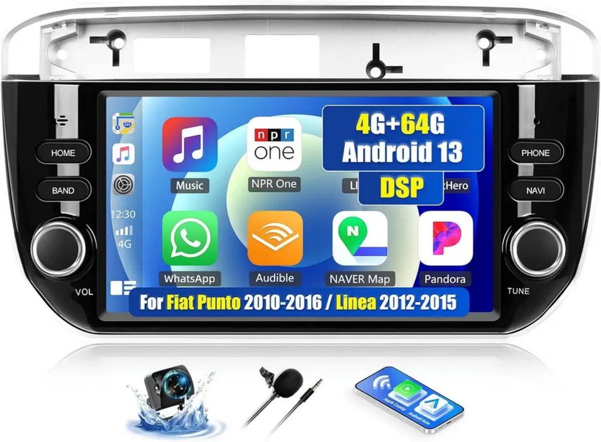 Autoradio Android 13 con CarPlay per Fiat Punto/Linea con 7'' Schermo, Bluetooth, GPS e Telecamera