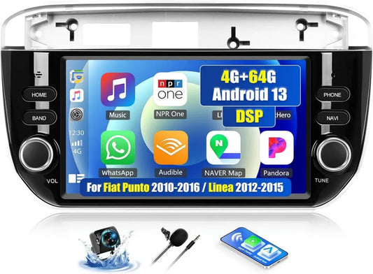 Autoradio Android 13 con CarPlay per Fiat Punto/Linea con 7'' Schermo, Bluetooth, GPS e Telecamera
