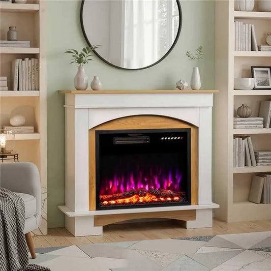 Caminetto Elettrico 23' a LED, 1000W/2000W, Fiamma 3D in 12 Colori, 4 Effetti Legno, con Telecomando e Cornice