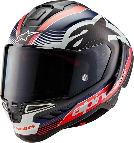Casco Alpinestars Supertech R10 Team Carbon, Nero/Rosso/Blu, Taglia XL
