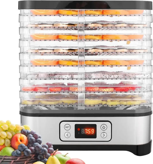 Essiccatore Alimentare 400W con Display LCD, 8 Vassoi Senza BPA, Temperatura Regolabile per Frutta e Alimenti