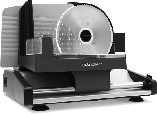 Affettatrice Elettrica 200W NutriChef, Taglio Regolabile 0-15mm, Lama Acciaio Inox Rimovibile, Sicurezza Avanzata, Ideale per Carne e Pane, Colore Nero