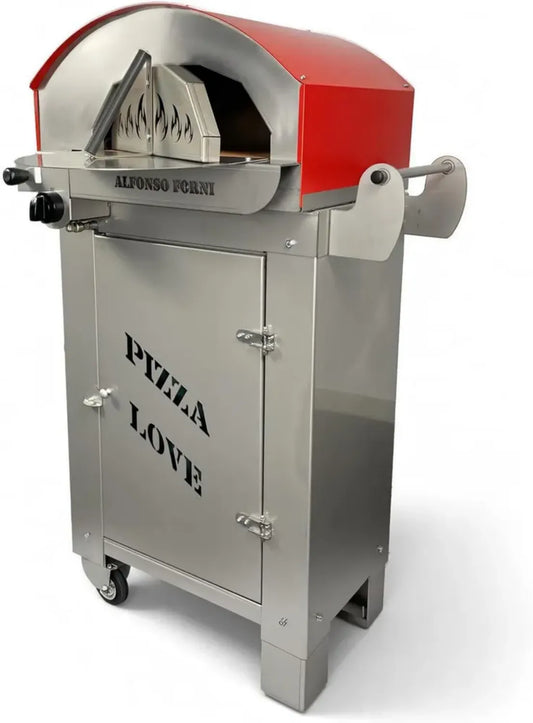 Forno per pizza da esterno a gas e legna Alfonsino - Acciaio inox 304, biscotto refrattario, 500°C, personalizzabile