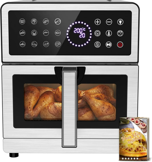 Friggitrice ad Aria XXL 8L con Doppi Elementi Riscaldanti e 12 Programmi, 2150W, Struttura in Metallo, Luce Integrata, Ricettario Incluso, Fino a 200°C per Uso Familiare