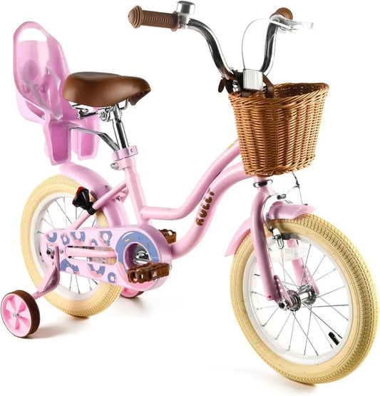 Bicicletta per Bambine con Stabilizzatori e Accessori, Regolabile, 2-7 Anni, Colori Vari