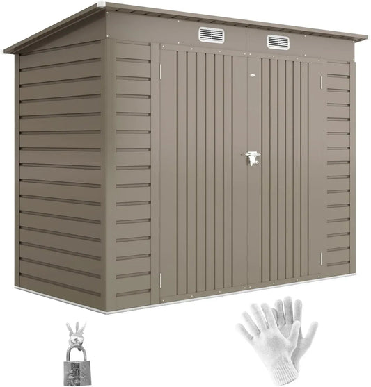 Casetta da Giardino in Acciaio Zincato con Porta Bloccabile e Ventilazione, 249x121x183 cm, Grigio