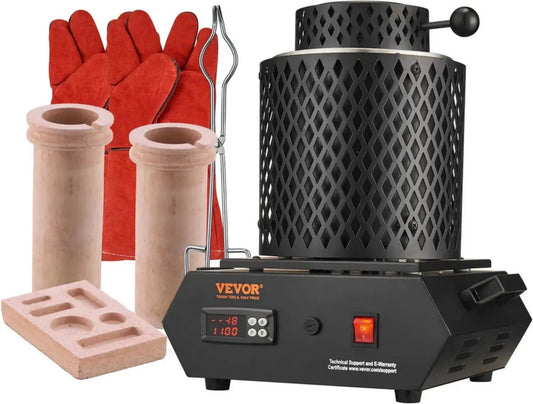 Forno di Fusione Elettrico per Metalli 1350 W, Max 1150°C, Crogiolo Ceramico 1kg e 3kg