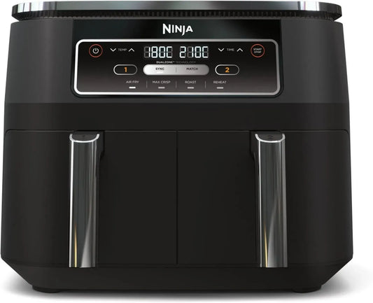 Friggitrice ad Aria Ninja Foodi 4 in 1 con Doppio Cestello, Capienza 7.6L, Senza Olio, Lavabile in Lavastoviglie, Nero