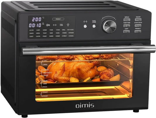 Forno ad Aria Calda Multifunzione 1800W con Controllo Temperature 30°C-230°C, Grande Air Fryer 21 in 1 per Famiglia, Ideale per Pollo, Yogurt, Pizza e Pane, Colore Nero