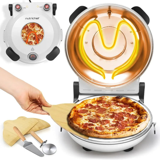 Forno Elettrico per Pizza 30 cm con Termostato, Pietra Resistente fino a 427°C, Ideale per Pizze Croccanti e Surgelate, Bianco