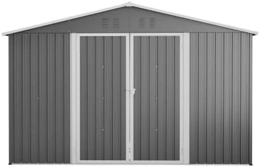 Capanno da giardino in metallo 300x252 cm, grigio, resistente alle intemperie, con tetto a due falde per biciclette e attrezzi
