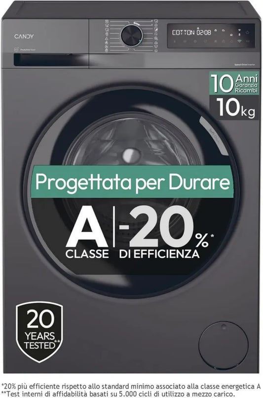 Candy ProWash 500, Lavatrice Frontale 10 KG, Classe A, 1400 RPM, 72 dB, Compatibile con App hOn, 16 Programmi, Colore Antracite
