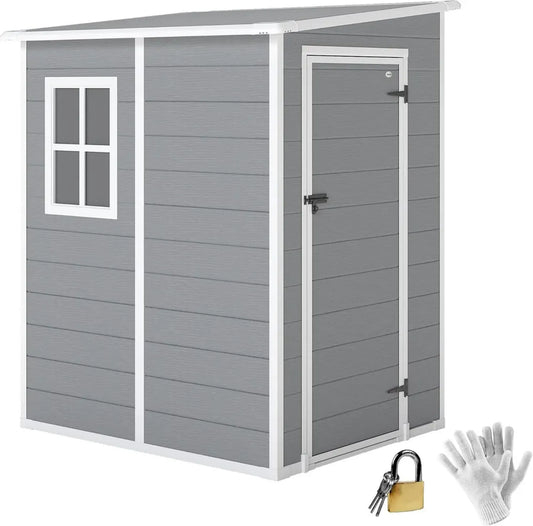 Capanno da Giardino Outsunny in Effetto Legno con Pavimento e Serratura, 1.54m², Grigio