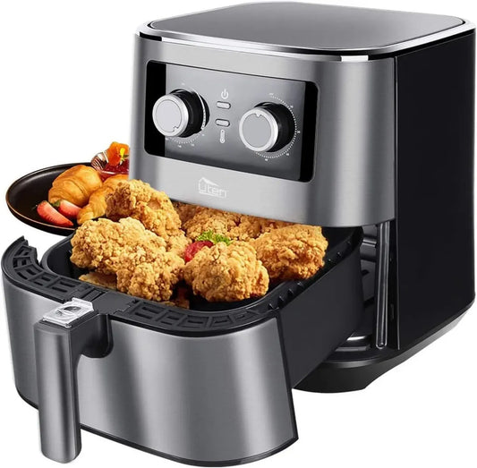 Friggitrice ad Aria Senza Olio 5,5L XXL, Acciaio Inossidabile, 1700W, Timer e Controllo di Temperatura
