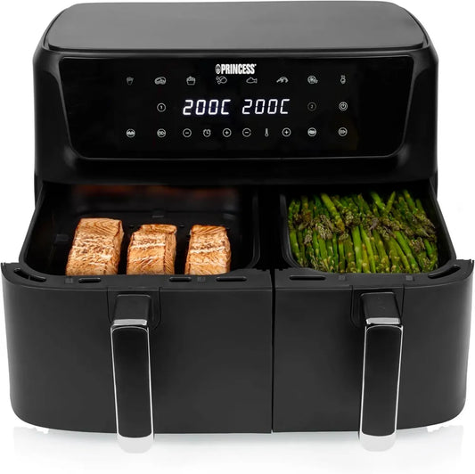 Friggitrice ad Aria Doppio Cestello Princess 11L, Pannello Touch, 2700W, 8 Programmi, Rivestimento Antiaderente