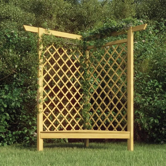 Gazebo ad angolo in legno di pino con panchina integrata, ideale per piante rampicanti, 166x81x174 cm